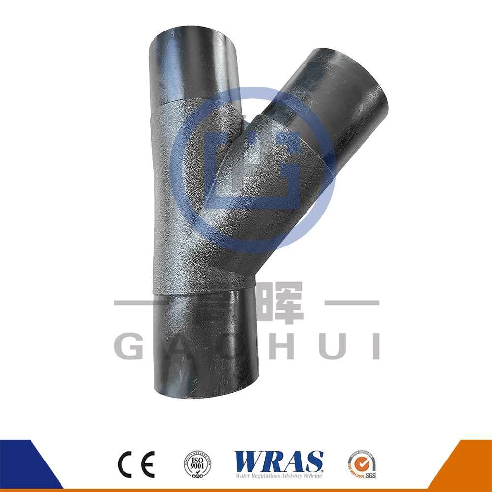 Panenský materiál HDPE Butt Fusion Wye Tee Laterální tričko 45 stupňů y větev pro vodní trubku